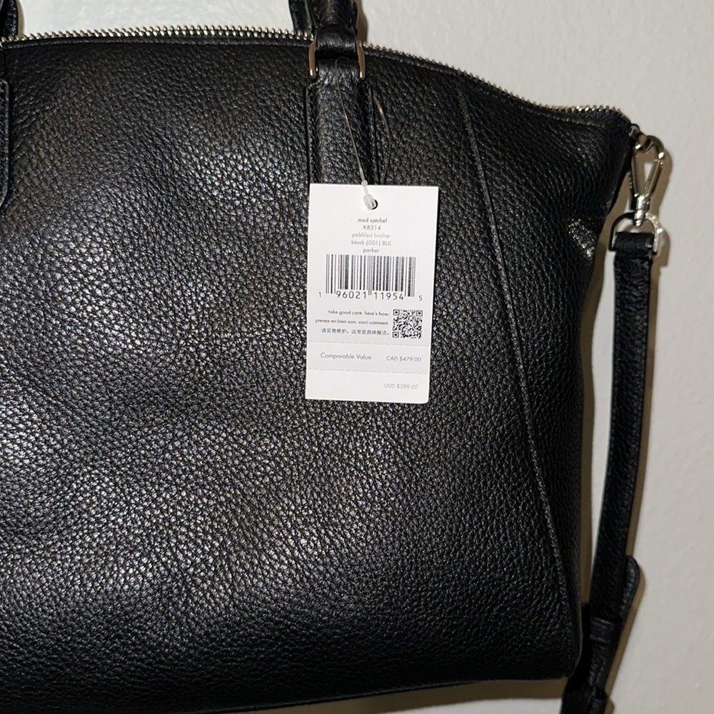 Kate Spade *Parker* black leather medium satchel classic crossbody bag K8214 - Picture 7 of 8